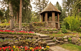 Gazebo flowers trees autumn park - a park setting free wallpaper