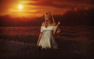 Woman white dress field sunset 3 - a bag free wallpaper