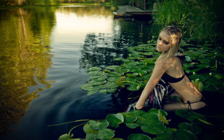 Woman bikini lily pad pond - bettina heinenayech free wallpaper for desktop