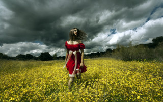 Woman red dress flower field 5 - brooke shaden free wallpaper for desktop