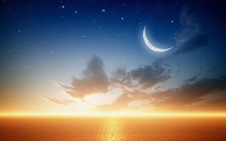 Crescent moon ocean sunset dawn - the sky over the ocean free wallpaper