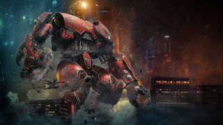 Red robot city night rain - the rain in a city free wallpaper