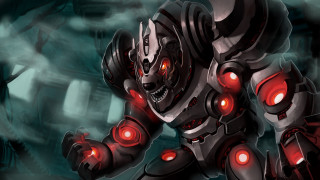 Robot glowing red eyes armored - altermodern free wallpaper