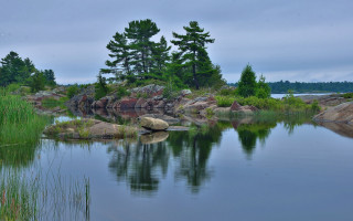 Lake forest bridge sky nature - rock and grass free wallpaper