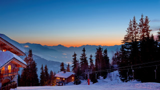 Ski lodge mountain sunset snow - the ground and trees free wallpaper