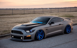 Mustang blue rims roadside dawn - free cars wallpaper