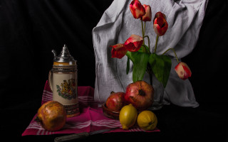 Vase flowers fruit tablecloth salt - photorealistic imagery free wallpaper