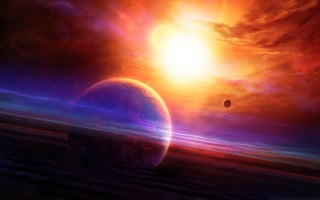 Space planet star moon sunset - a distant star free wallpaper