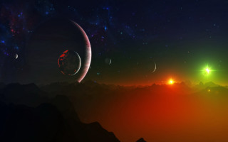 Distant planet bright star space - a distant planet in the foreground free wallpaper