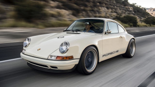 White porsche mountains ultrafine painting - pearlescent free wallpaper