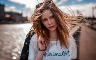 Feminist blonde woman street water - shirt free wallpaper