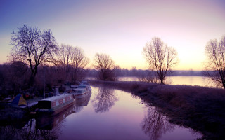 Boats river forest sunset impressionist - top of a river next free wallpaper