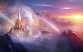 Skycastle rainbow mountains fantasy lightscape - christophe vacher free wallpaper for desktop