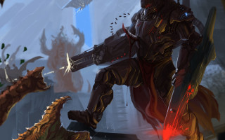 Armor sword dragon building sky - bayard wu free wallpaper