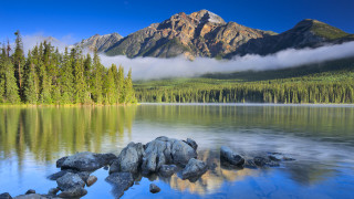 Mountain range reflection lake trees 14 - low free wallpaper for desktop