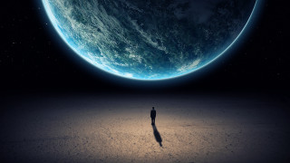 Man desert night blue planet - global illumination free wallpaper for desktop