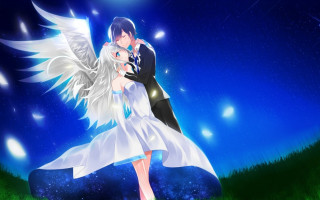 Anime couple night sky stars 2 - free fantasy wallpaper for desktop