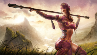 Woman purple sword field mountains - a purple outfit holding free wallpaper