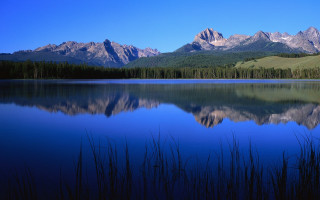 Lake mountains foreground trees bench - ansel adams free wallpaper for desktop