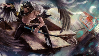 Woman wings wooden structure city - a wooden structure free wallpaper