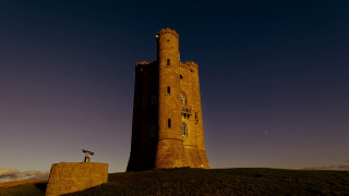 Tower flag hill night fullmoon - a tall tower free wallpaper for desktop
