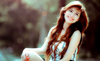 Woman smiling bench long hair - long hair free wallpaper