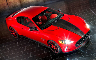 Red sports car black stripe 7 - a brick floor free wallpaper