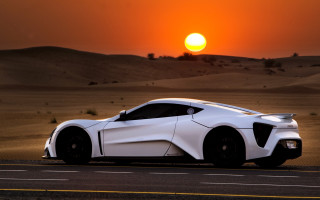 White sports car desert sunset - a road in the desert free wallpaper for desktop