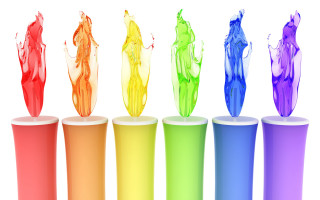 Colorful cups liquid process art - a white background behind them free wallpaper