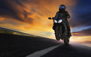 Motorcycle sunset sky clouds futurism - cafer bater free wallpaper