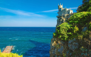 Castle cliff ocean pier blue - andrey yefimovich martynov free wallpaper