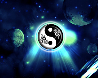 Yin planets stars sky blue - a blue glow free wallpaper
