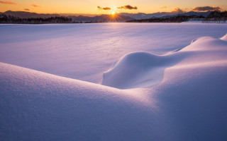 Snow covered field sunset clouds - art free wallpaper