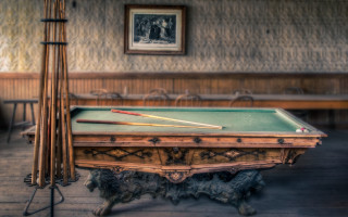 Pool table two cues room - matte drawing free wallpaper