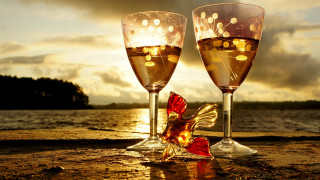 Wine glasses butterfly beach sunset - two glass of wine free wallpaper for desktop