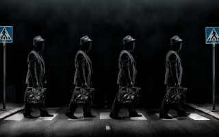 Group people crossing street blue - a blue sign free wallpaper