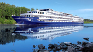 Large boat dock rocks trees - superflat free wallpaper