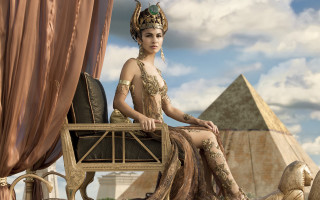 Woman costume chair pyramid sky - egyptian art free wallpaper