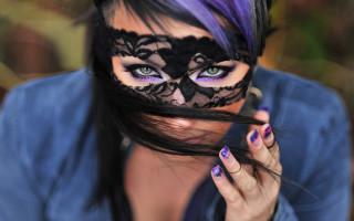 Purple haired gothic portrait black - a black mask free wallpaper for desktop