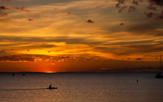 Sunset boat water clouds pastel - tranquil free wallpaper