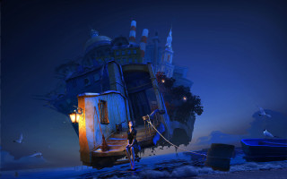 Surreal man pulling boat tower - a tower free wallpaper