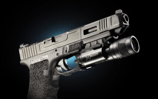 Gun flashlight dark background blue - a flashlight free wallpaper