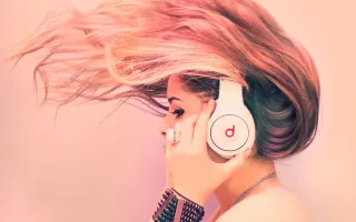 Woman headphones red d heart - promotional free wallpaper