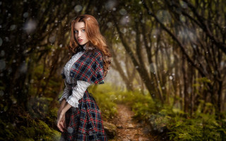 Gothic forest woman plaid dress - anka zhuravleva free wallpaper