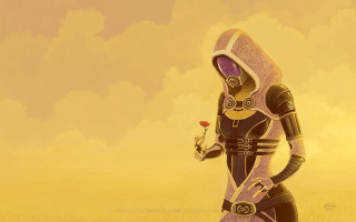 Space suit flower gun person - mass effect free wallpaper