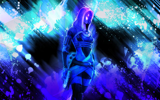 Futuristic woman suit blue purple - mass effect free wallpaper
