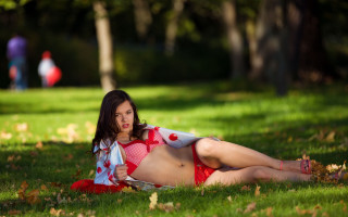 Red bikini woman kite outdoors - bikini free wallpaper