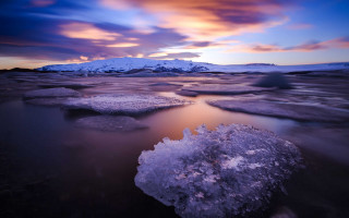 Sunset frozen lake mountains clouds - frozen free wallpaper for desktop
