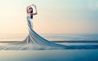 Woman long dress beach arms - a long dress free wallpaper