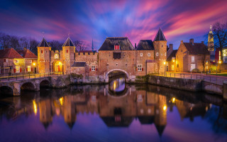Castle bridge river night colorful - a bridge over a river free wallpaper